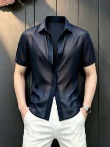 CHENMU | Cool and Breathable Navy Tencel Linen Mens Short Sleeve Shirt