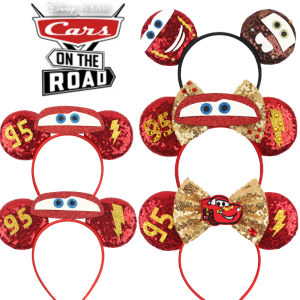 Disney Pixar Cars Ear Headbands for Adults Lightning McQueen Hairband Cars on the Road Mater Headwear Women Bow Hair Accessories