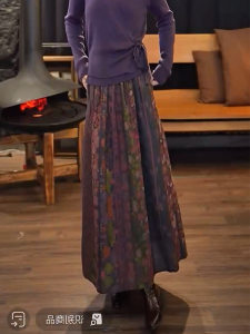 Fashionable High Waist Floral Vintage Long Skirt Womens Autumn New Loose Hip Covering A-Line Skirt Draping Sense Half Body Skirt