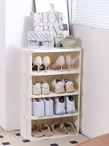 Kệ để giày dép gấp gọn nhiều tầng có bánh xe chất liệu nhựa PP vô cùng chắc chắn màu trắng sữa hiện đại