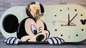 (100% ẢNH CHỤP) Tranh đồng hồ đèn led tráng gương in UV chuột mickey trang trí phòng bé kèm đinh treo