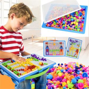 PETIBABE DIY Early Educational Creative Mosaic Picture  Puzzle Toy Peg Board Mushroom Nail Kit