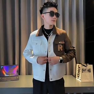 áo khoác áo khoác nam thiết kế mới họa tiết chữ R trước ngực phá cách - H86