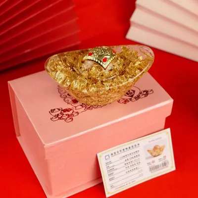 Gold Foil Crystal Wealth Attracting Ornament Handmade Craftwork Feng Shui Gourd Money Bag Decorative Item for Living Room