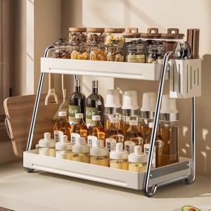 Kitchen Seasoning Organizer Counter Cutlery Holder Multi-function Condiment Storage Rack