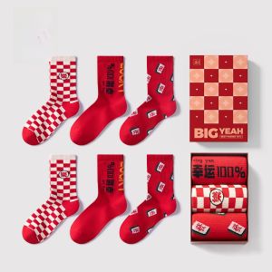 HLA | Mens Long Tube Socks Breathable Antibacterial Deodorant Lucky Year Cotton Blend Comfortable All Season Mid-Calf Socks