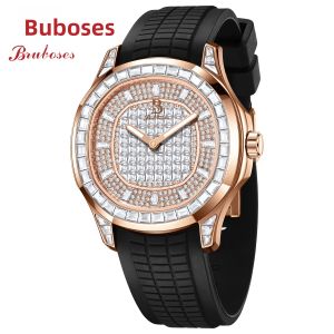 BRUBOSES Đồng Hồ Cơ Tự Động 5ATM Chống Nước Sang Trọng Kinh Doanh Đồng Hồ Đeo Tay Nam Dây Silicon Dạ Quang Pha Lê Sapphire