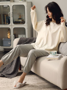 me home wear | Bộ Đồ Nhà Cotton Tay Dài Elegance Mặc Ngoài