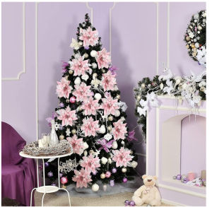 5/10Pcs Artificial Flowers Christmas Glitter Christmas Tree Hanging Ornaments Fake Flower for Home New Year 2025 Navidad Gift