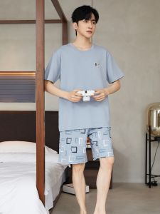 Men Pajamas Mens Summer Short-Sleeved Modal Thin Youth Mens Upperwear Shorts Suit Short Homewear