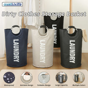 JustLiving 1PC Bucket Bag Large Heavy Capacity Laundry for Dirty Clothes Foldable Linen with Buckle Handle Foldable Clothes Basket for Washing Storage