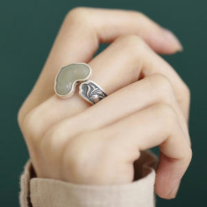 New Chinese Style Vintage Silver 925 Adjustable Open Ring Turquoise Lucky Charm Ring Elegant Minimalist Feel Retro Court Fashion