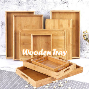 DR Wooden Tray Tea Breakfast Serving Trays Modern Craft Plain Wood Platter Tray 竹木托盘 For Coffee Table / Drinks / Home Decoration