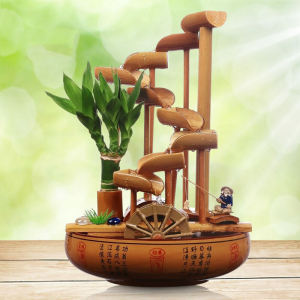 Creative Bamboo Ceramic Waterwheel Desktop Decorations Wealth Attracting Office Home Living Room Decorative Accessories