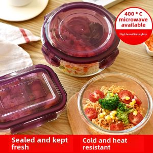 Glass Crisper Lunch Box round Microwave Oven Special Office Worker Lunch Box Sealed Lunch Box Bento Bowl
