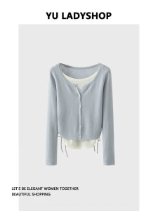 Ladies Knitted Sweater Fake Two-Piece Color Block Slimming Top Lazy Style Commute Simple Regular Fit Long Sleeve Autumn 2024