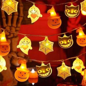 1.5M/3M Halloween Battery Box LED Light String with Black Cat Ghost Spider Web Pumpkin Shape Festive Decorative Light String
