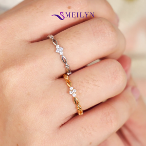 MEILYN Cincin Wanita Kasual Motif Bunga Baris Flowery Rings Lapis Emas All Series