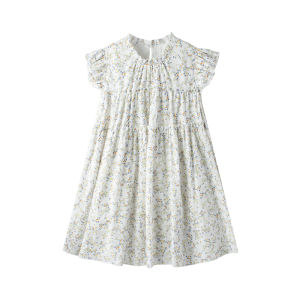 Sweet Romantic Floral Print Girls Dress Casual Princess Skirt Summer New Arrival Cotton Fabric A-Line Short Sleeve Skirt