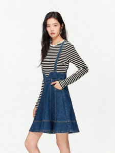 Vero Moda | Vintage Elegant Backed Puff Skirt Dress Cotton Denim Blue