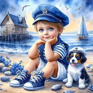 Momoart Full Diamond Painting Kid Boy Portrait Picture Of Rhinestones Mosaic Dog DIY Embroidery Seasdie Home Decor