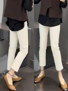 High Waist Elastic White Denim Jeans Women plus Size Pear Shape Body Slim Straight Tube Pants Casual Korean Style Nine Points