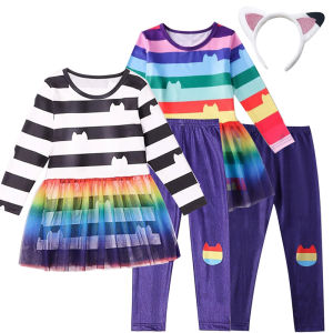 Birthday Party Fancy Disguise Dress Up Gabbys Dollhouse Long Sleeve Tops + Pants Sets Girls Gabby Cats Carnival Cosplay Costume