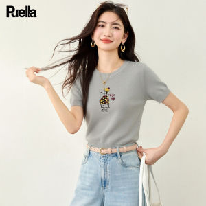 puella | Cartoon Embroidered Round Neck Knit Short Sleeve T-Shirt