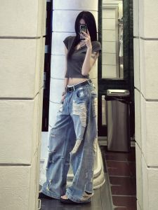 Quần Jeans Nữ Ống Rộng Cạp Lows Quần Dài Dài Đến Sàn Quần Jeans Denim Cạp Cao Thời Trang Mùa Hè Quần Jeans Denim