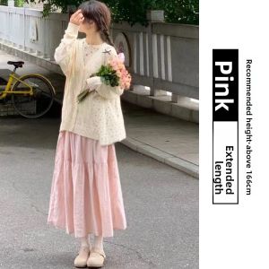 YAYANGREN | Pink High Waist A-Line Skirt Womens Autumn New Style Slimming Drapey Cake Skirt Korean Style Casual Fashion Gored Skirt