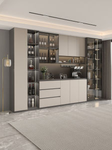 Modern Minimalist Solid Wood Buffet Cabinet Integrated against Wall Living Room Storage Cabinet Restaurant Tea Water Cabinet Wine Cabinet