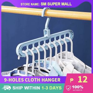【Creative】Magic 9-holes Cloth Hanger Multi-functional Space Saver Closet Organizers Adjustable 360° Rotating Wardrobe Organization Essentials