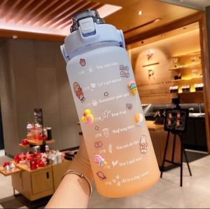 Botol Minum Motivasi 2000ML / Botol Viral Pelangi 2 Liter Penanda Waktu anak /Botol Minum Viral FREE STICKER 2D Gemoy