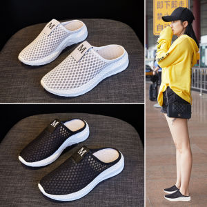 Beijing Ladies Canvas Shoes Summer Breathable Slip-On Fashion Casual Hollow out Mesh Surface Half Slippers Comfortable round Toe
