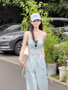 Áo Ba Lỗ Nữ Mùa Hè American U-neck Vest Bên Trong Áo Vest Ngoài Trời Có Đệm Ngực Hình Chữ I Áo Thun Cotton Co Giãn