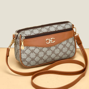 Soft Leather Printed Crossbody Bag Multi-Layer Wallet Mobile Coin Purse Single Shoulder Bag for Mom Casual Fashion Handbag