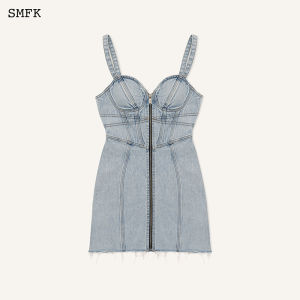 SMFK | Rock Jeans Short Skirt Zipper Strap Dress Padded Waist Cinching