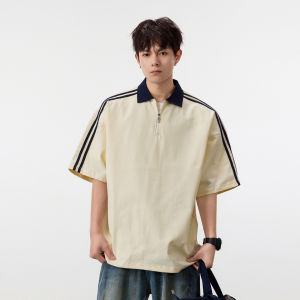 WUKONGYOUHUO | Áo Thun Mùa Hè Thời Trang Vintage Sọc Màu Đẹp Nửa Zip