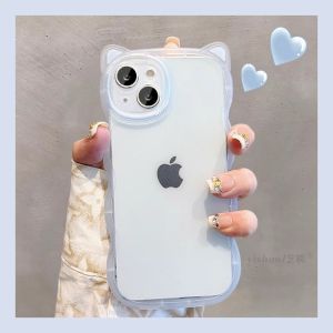 iPhone 16 pro Max Silicone Case Cat Ears Full Cover Protection Simple Style Couple Friendly Drop Resistance Transparent Design