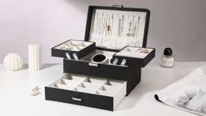 Multi-layer Black Jewelry Box Organizer With Lock Leather Velvet Watch Necklace Jewelry Storage Box