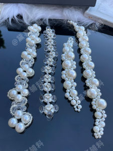 Handmade Imitation Pearl String Flower Lace DIY Patch Clothing Shoulder Strap Neckline Cap Wedding Dress Decoration Accessories