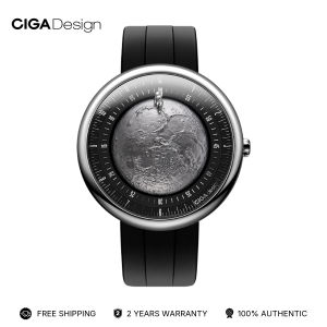 CIGA Design Mechanica Automatic Watch - Moon Walker Edition Set Circular Strap Watch Made of Titanium. with Sapphire Crystal for Men and Women Comes with a Fluorine Rubber Watch Strap. It Is a Premium Gift.