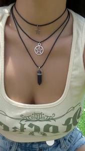 Ingemark | 3 cái/bộ Goth Boho ngũ giác sao pha lê da sáp chủ đề Chuỗi vòng cổ cho phụ nữ nhiều lớp Choker quà tặng trang sức Halloween