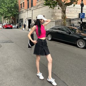 Tristine Contrast Color Beautiful High-End Luxury Designer PS Dual-Wear High-Waist A- line Cut Denim Skirt