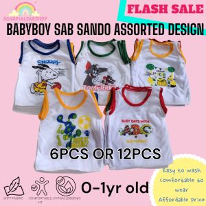 6PCS BABY BOY SAB SANDO ASSORTED PRINTS/RANDOMLY GIVEN FOR 0-1YR OLD SOFT FABRIC AND COMFORTABLE TO WEAR