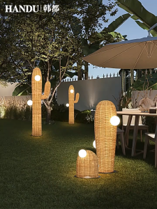 Đèn Sàn Xương Rồng Mây Tre Tự Nhiên Trang Trí Không Gian Ngoại Thất Resort Khu Nghỉ Dưỡng