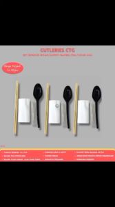 Cutleries Set Sendok Warna Hitam Tusuk Gigi Sumpit Bambu Tisu ( Isi 50 Set-S.PSH)