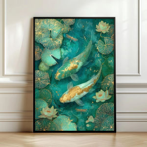 Yin Yang Koi Poster Koi Fish Wall Art Print Japanese Wave Painting Sakura Decor Traditional Asian Art Zen Home Decor