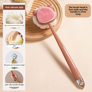 Long Handle Silicone Bath Brush Two-In-One Soft Bristle Back Scrubber No More Begging for Help Bathing Tool Double-Sided