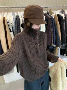 CHOEFULYN | Quần Áo Len Cổ Cao Màu Đậu Phộng Vintage Retro